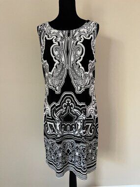 INC International Concepts Sleeveless Shift Dress - Size XL - Black and White